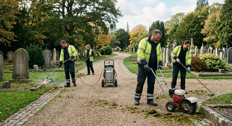 Désherbage sans herbicide des allées de cimetière : quel matériel ?