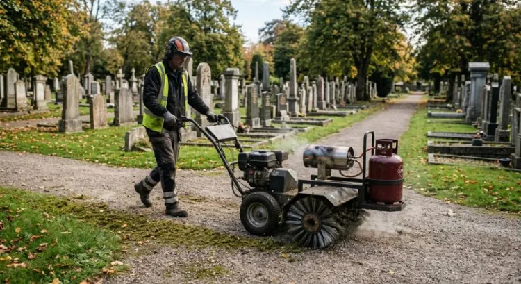 Désherbage sans herbicide des allées de cimetière : quel matériel ?